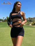 Long Single Sleeve Hollow Out Backless Irregular Playsuit Summer Women New Clothes Streetwear Club Night Out Romper