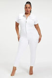 Down Collar One Piece Women Solid Short Sleeve Tight High Waist Overalls Slim Fit Casual Rompers 2023 Long Pants Jumpsuits-Outfit
