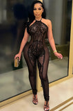 Sexy Black Halter Sleeveless Sequins See Through