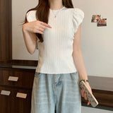 Design Wood-In-Eared T-Shirt For Women's Summer New French Retro Inss Headset Thin Short-Sleeved