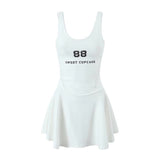 Spring Style Lace U-Collar Digital Printing Sports Style Slim Dress Short Skirt-Outfit