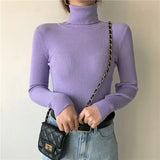 WOTWOY Ribbed Knitted Turtleneck Sweater Women Autumn Winter Slim Fit Basic Pullover Female Long Sleeve Black White