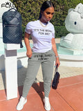 Summer Streetwear 2 Two Piece Set Outfits Women Short Sleeve T Shirts Top Baggy Blue Pants Tracksuit Matching Sets