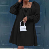 Dress Sexy Celmia Elegant Puff Sleeve Square Collar Mini Dresses Casual Solid Sundress 2021 Autumn Ladies Party
