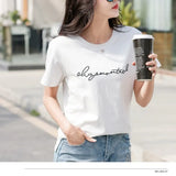 Women's Pullover Round Neck Solid Letter Printing Short Sleeve T-shirt Fashion Casual Large Office Lady Elegant Tops-Outfit