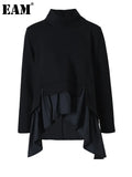 Loose Fit Black Ruffles Irregular Sweatshirt New Turtleneck Long Sleeve Women Big Size Fashion Spring Autumn 2023