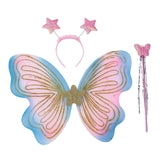 Butterfly Wing Set Sequin Star Cosplay Wings with Fairy Wand and Headband Costumes Props for Party Accessories-Outfit