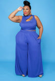 Cut Out Sleeveless Crop Top and Long Skirts Plus Size Two Piece
