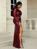 Size Sequin Ruched Tie-Back Split