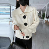 Sweater Women's Lazy Lapel Knitted Cardigan Women's Autumn And Winter New Long-Sleeved Loose Fashion Big Button Jacket-Outfit
