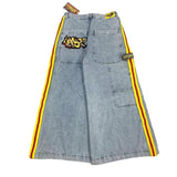 New High Street Tide Plate Side Seam Collision Color Splicing Pocket Printed Straight Tube Wide Leg Jeans For Men And Women-Outfit