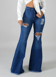 Blue High Waist Bell Bottom Ripped