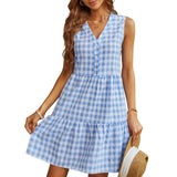 V Neck Plaid Sleeveless