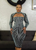Sexy Black Hollow Out Reinestone Long Sleeve Bodycon
