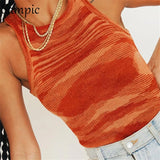 Sexy Women Sleeveless O Neck Off Shoulder Knitted Crop Tops Casual Sweat Mini Vest Skinny Tie Dye Tank Tops 2021