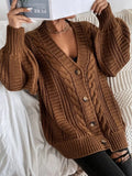 V-Neck Solid-Colored Open-Shirt Autumn And Winter Lazy Lantern Sleeve Loose Single-Caught Sweater Coat