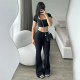 Women's Spring And Summer Generous Collar Short Umbilked Low-Waist Micro-Horns Thin Knitting