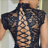 Women's Sexy Sissy Lace Bandage See Through Lingerie Nightwear G-String Underwear Erotic Jumpsuit-Outfit