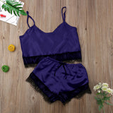 2020 New Simulation Lace Trim Split Pajamas Set Sex Lace