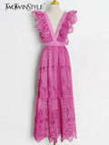 Solid Sexy Dress For Women V Neck Butterfly Sleeve High Waist Patchwork Lace Slimming Dresses Female 2022
