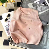 Industry Nail Bead Splicing Sleeveless Knitted Vest Folded Fashionable Look Lazy Vest Horse Clip Pullover Jacket-Outfit