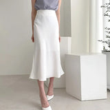 Satin High Waist Skirts Women 2021 New Soft Smooth Silk Office Lady Basic Midi Skirt Chic Elegant Glossy Long