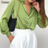 Office Satin Women's Shirt Polo Collar Elegant Shirts Women Blouse 2022 Spring Summer Irregular Hem Long Sleeve Top