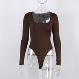 Long Sleeve Knitted Skinny Bodysuit Women Winter Autumn 2021 Solid Square Collar White Black Casual Body Top
