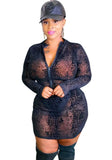 Plus Size Print Black Long Sleeve Bodycon