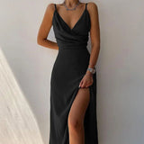 Women's Dress 2025 Summer Sling V-Neck Open Fork-Print