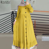 Casual Solid Puff Sleeve Ladies Kaftan Sundress ZANZEA Vintage Chiffon Dress Women 2023 Spring Ruffle Maxi Vestidos 618-0-Outfit