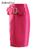 Patchwork Bowknot Skirt For Women High Waist Solid Asymmetrical Designer Solid Midi Skirts Female Summer