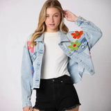 Spring Summer New Multi-Color Three-Dimensional Decorative Denim Jacket Jacket Long-Sleeved Top