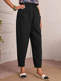 Four-Season Cotton Nine-Point Trousers Loose Waist Slacks Slant Pocket Trousers
