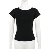 Summer 2024 New Spicy Girls Short Sleeves Dark Wind Street Full Of Bare Back Flocking Printed T-Shirt Girls-Outfit