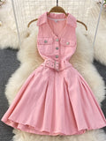 Denim Dress Design Feeling Hanging Neck Short Small A Word Ponpony Dress
