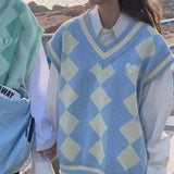 Style Sweater Vest Women Clothing Fashion Sweet Sleeveless Tanks Casual Plaid Waistcoat 2023 Ropa Mujer Oversized Tops-Outfit
