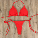Neck With Bikini Solid Color Sexy Swimsuit Lady Split Strap Adjustable Multi-Color Swimsuit