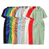 New Solid Color Back Hollowed-Out Short-Sleeved Dress In The Autumn Of 2024-Outfit