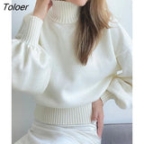 Turtleneck Sweater Women Knitted Loose Long Sleeve Top Casual White Pullover Autumn Winter Solid Basic Sweaters