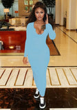 Ribbed Sexy Long Bodycon Dress with Full