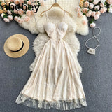 Beach Maxi Dress Women Fashion Summer Robe Sweet Elegant Sexy Suspender Backless Vestidos Sweet A-line