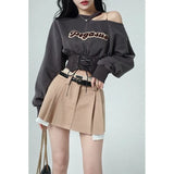 Women Streetwear Fashion Tops Korean Clothes for Teens Long Sleeve Off Shoulder Bandage Pullovers Goth Y2k Sweatshirt-Outfit
