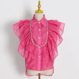 Casual Shirt For Women Lapel Sleeveless Solid Patchwork Ruffle Trim Blouses Female Summer Clothing Style New