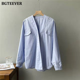 Casual Oversized Solid Women Blouses Shirts V-neck Full Sleeve Loose Female Tops Shirts 2021 Autumn Ladies