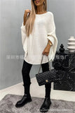 Pullovers Women Solid Knitted Cloak Tops Jumpers Round Neck Bat Full Sleeve Splice Loose Casual Tops Autumn Winter-Outfit