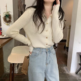 French Campus Style Style Button Knitted Cardigan Women's Autumn And Winter New Solid Color Repair Slim Thin Inside