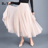 Adult Tulle Skirt Women Mesh High Waist Vintage Luxury Korean Casual Tutu Skirts Elegant Long Skirts Jupe Femme