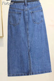 Korean Style Women's Elegant Denim Skirt Fashion High Waist Casual Harajuku Streetwear Chic Straight Skirt