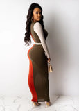 Contrast Color Sexy Deep-V Long Bodycon